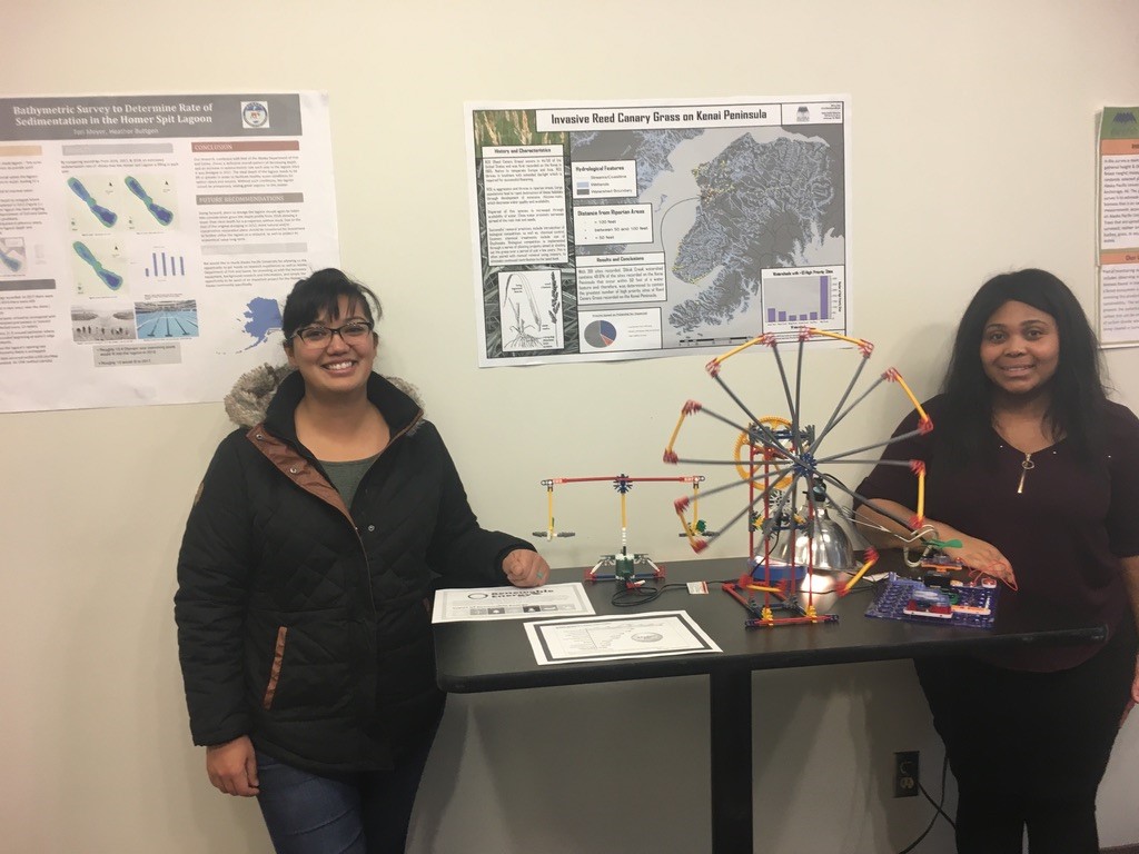 Students present renewable energy education kits. 