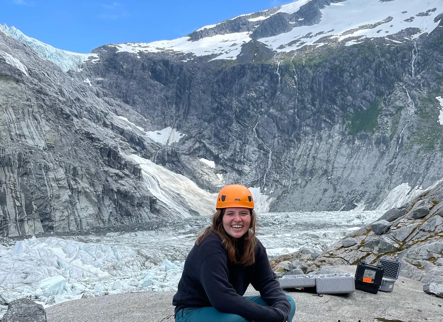 Elizabeth Bretscher taking data at Mendenhall Glacier